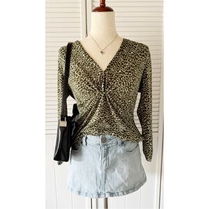 Chaus Animal Print Front Cinched Blouse Top